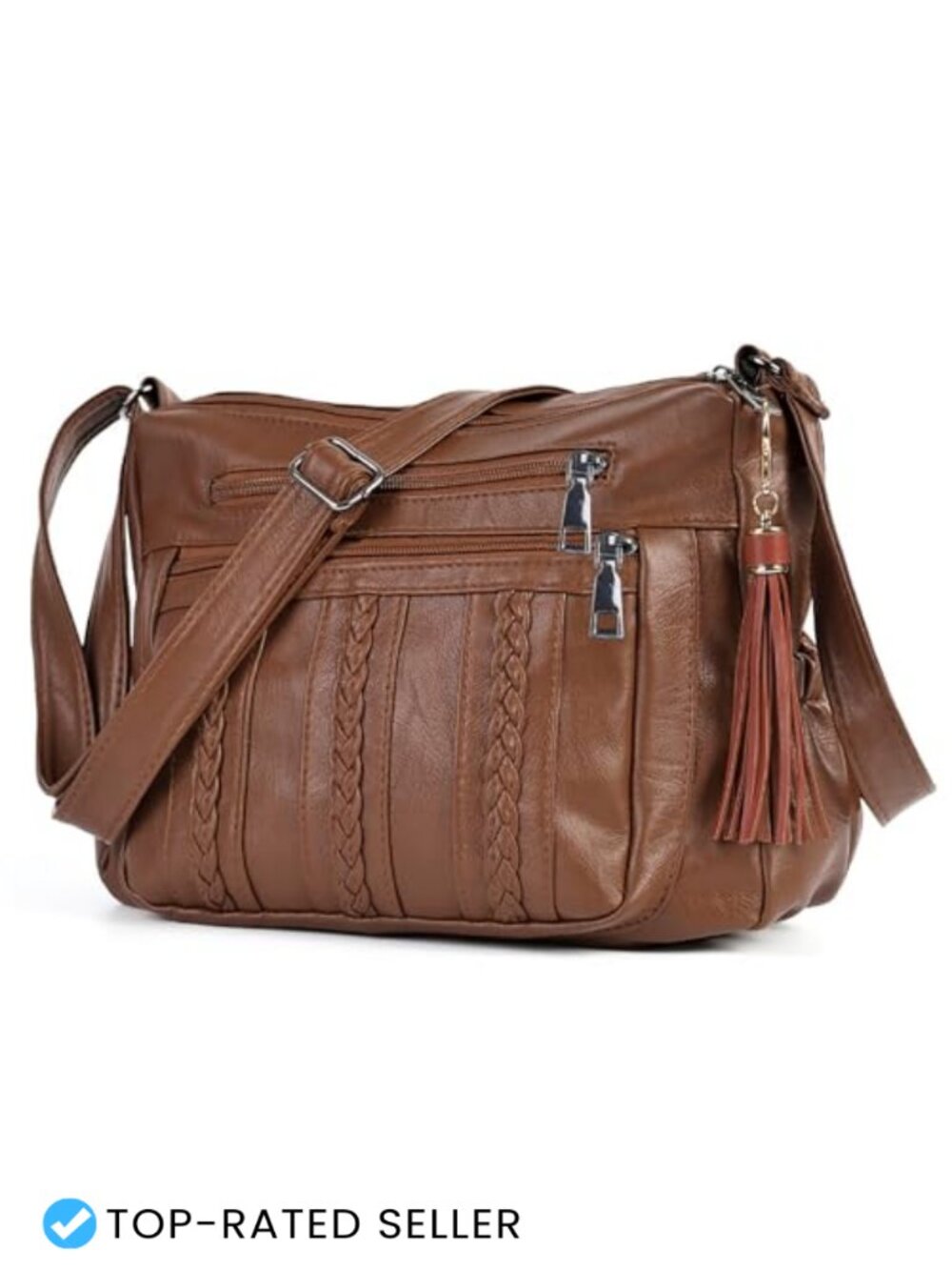 Soft PU Leather Crossbody Shoulder Bag Multi Pocket Lightweight